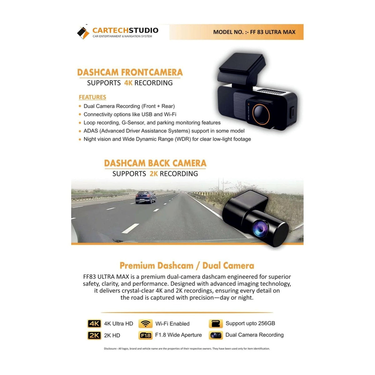 Premium dual camera dash cam for cars