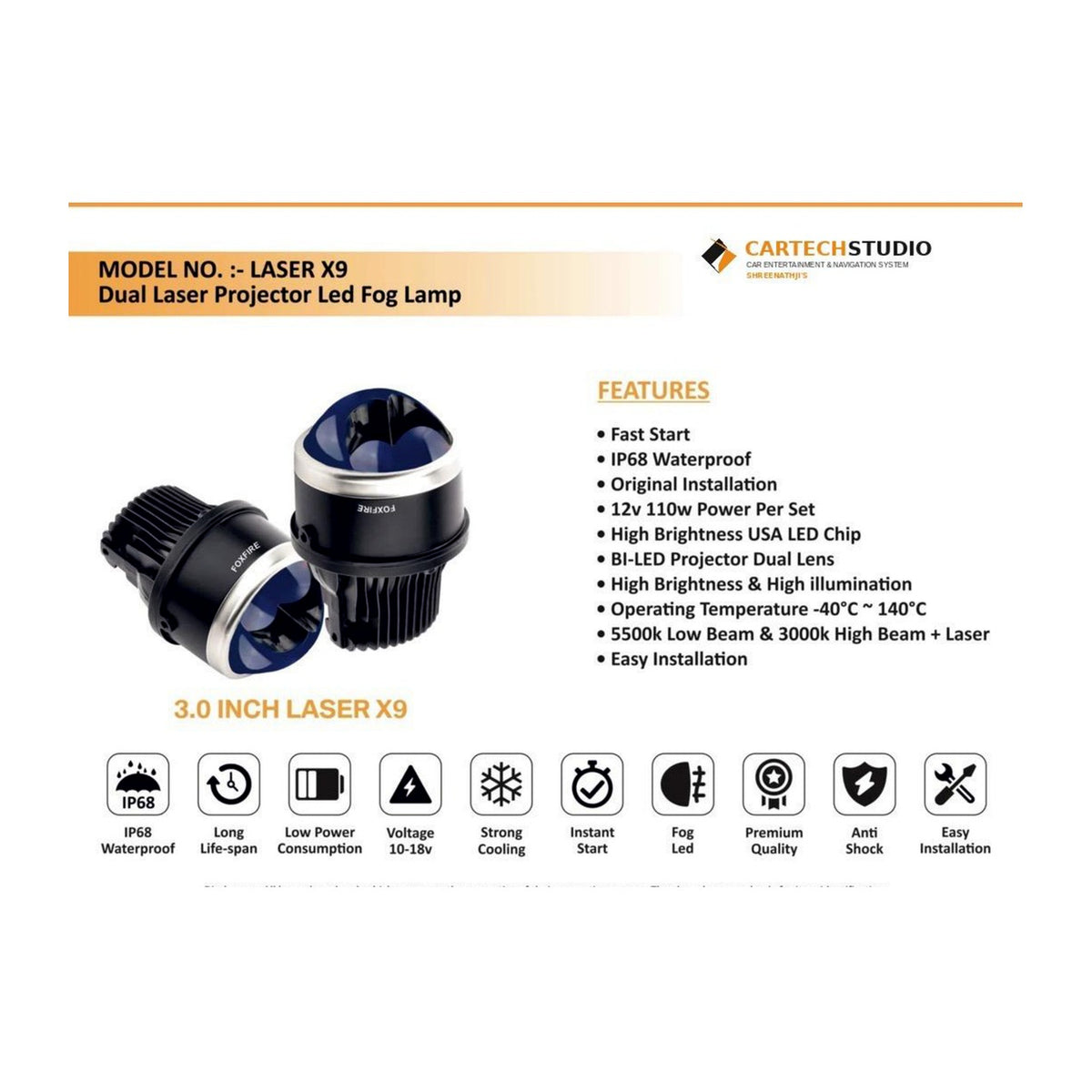 Dual Laser Projector LED Fog Lamp - Shreenathji's Car-Tech Studio