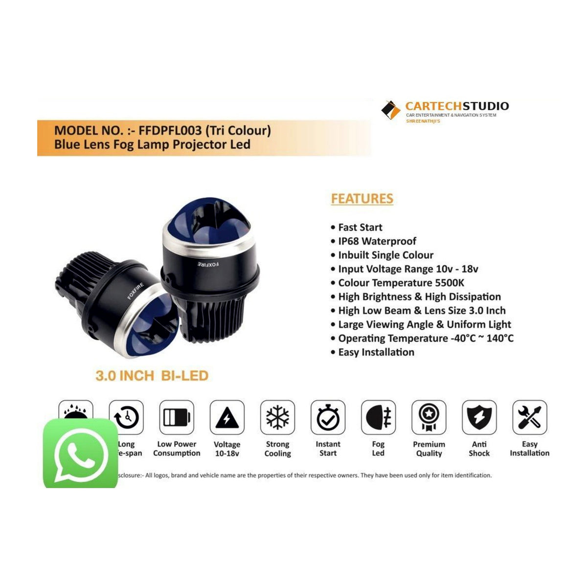 Blue Lens Fog Lamp Projector LED - Shreenathji's Car-Tech Studio