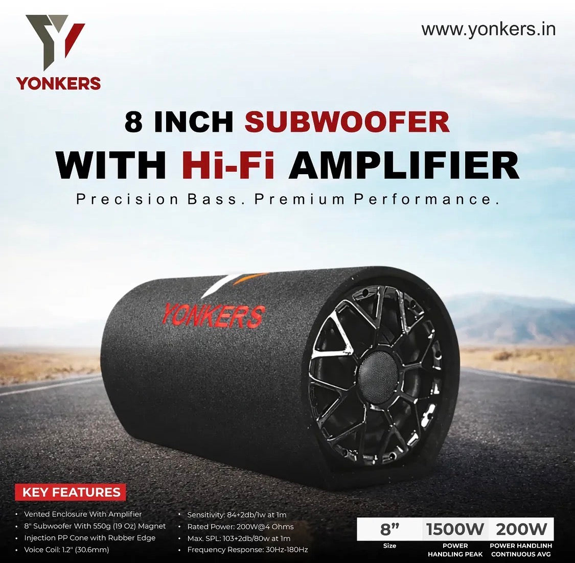 8-Inch Powered Subwoofer with Hi-Fi Amplifier